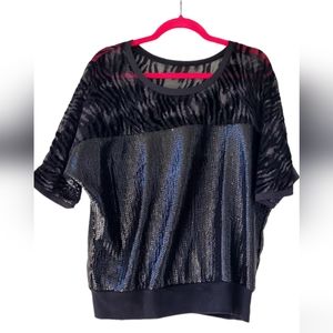 Miss Me Black Sequenced and sheer Zebra print top, Size Small
